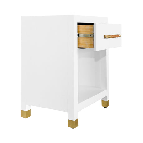 Worlds Away One Drawer Side Table With Rattan Wrapped Handle In Matte White Lacquer
