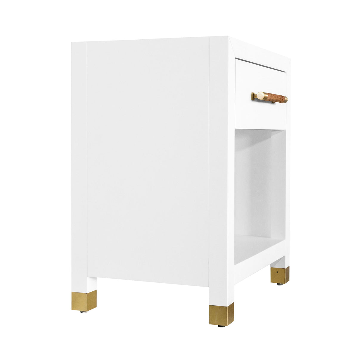 Worlds Away One Drawer Side Table With Rattan Wrapped Handle In Matte White Lacquer