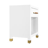 Worlds Away One Drawer Side Table With Rattan Wrapped Handle In Matte White Lacquer