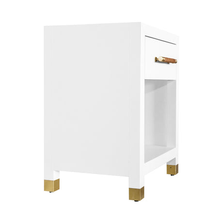 Worlds Away One Drawer Side Table With Rattan Wrapped Handle In Matte White Lacquer
