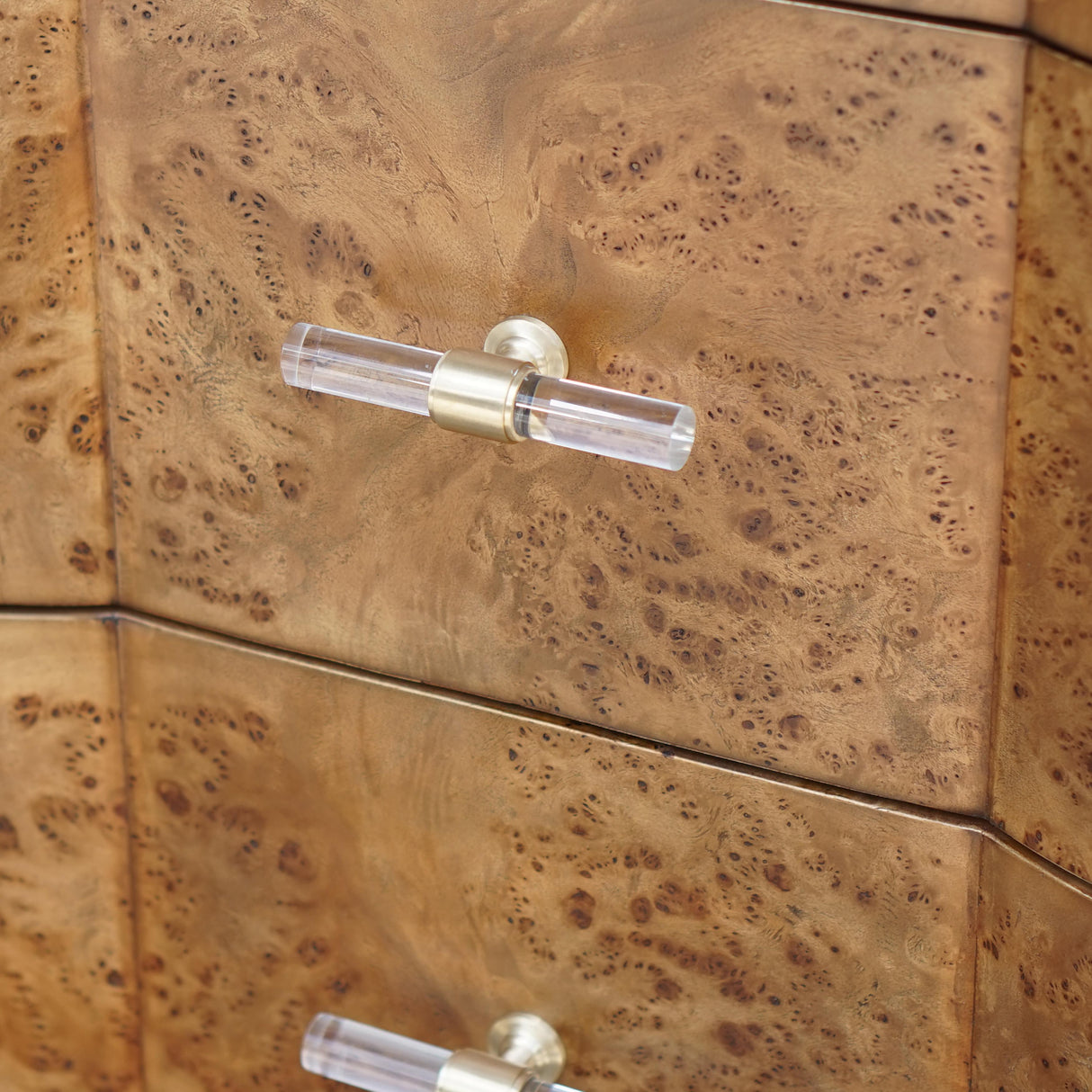 Worlds Away 3 Drawer Chest In Dark Burl Wood With Acrylic Hardware