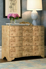 Worlds Away Three Drawer Chest In Burl Wood With Acrylic Hardware