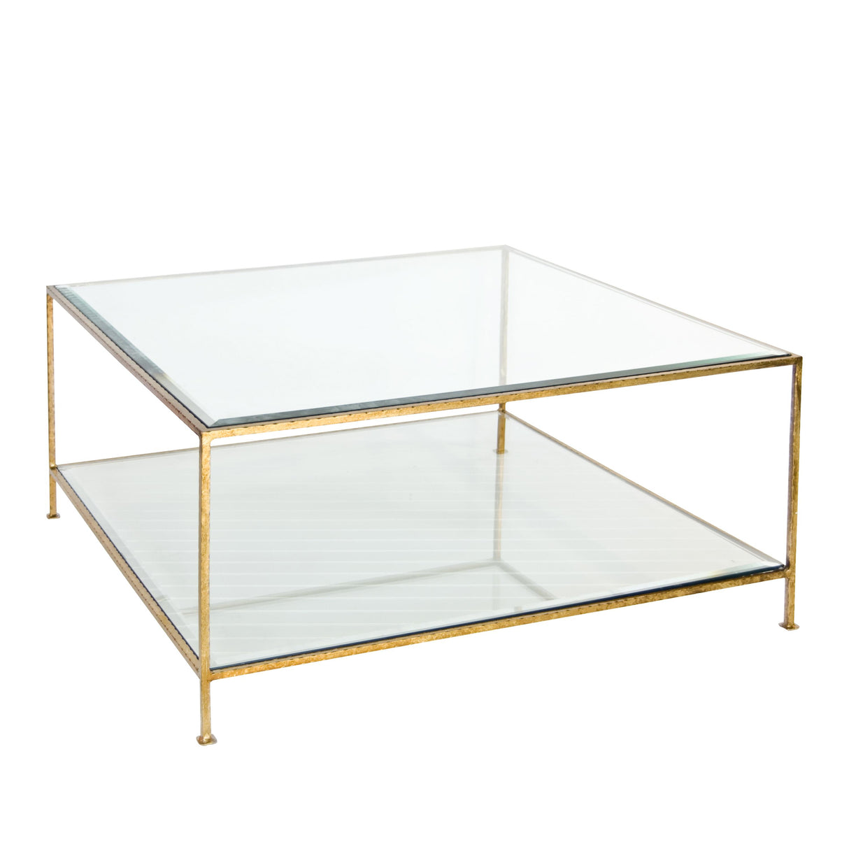 Worlds Away Hammered Gold Lf Square Coffee Table W Bvld Glass