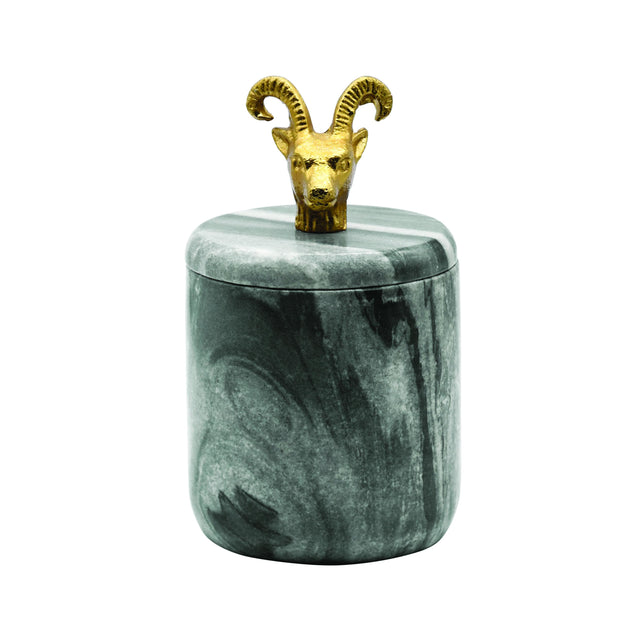 Worlds Away Black Marble Container With Brass Ram Handle