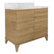 Worlds Away Bath Vanity With Horizontal Fluted Detail In Cerused Oak With White Marble Top, Porcelain Sink, And Polished Brass Knobs
