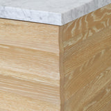 Worlds Away Bath Vanity With Horizontal Fluted Detail In Cerused Oak With White Marble Top, Porcelain Sink, And Polished Brass Knobs