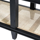 Worlds Away Four Drawer Console With Open Cane Shelf In Black Oak