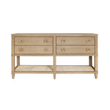 Worlds Away Four Drawer Console With Open Cane Shelf In Cerused Oak