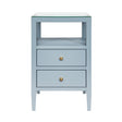 Worlds Away Two Drawer Side Table In Textured Light Blue Linen With Polished Brass Knobs