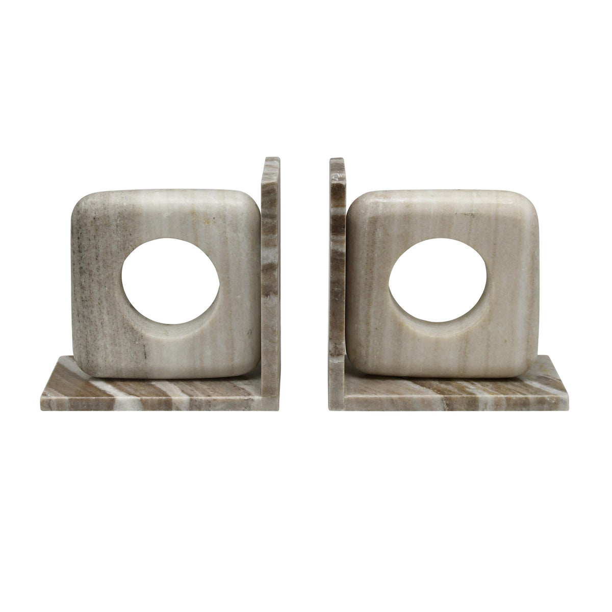Worlds Away Beige Marble Bookend With Circle Cutout