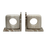 Worlds Away Beige Marble Bookend With Circle Cutout