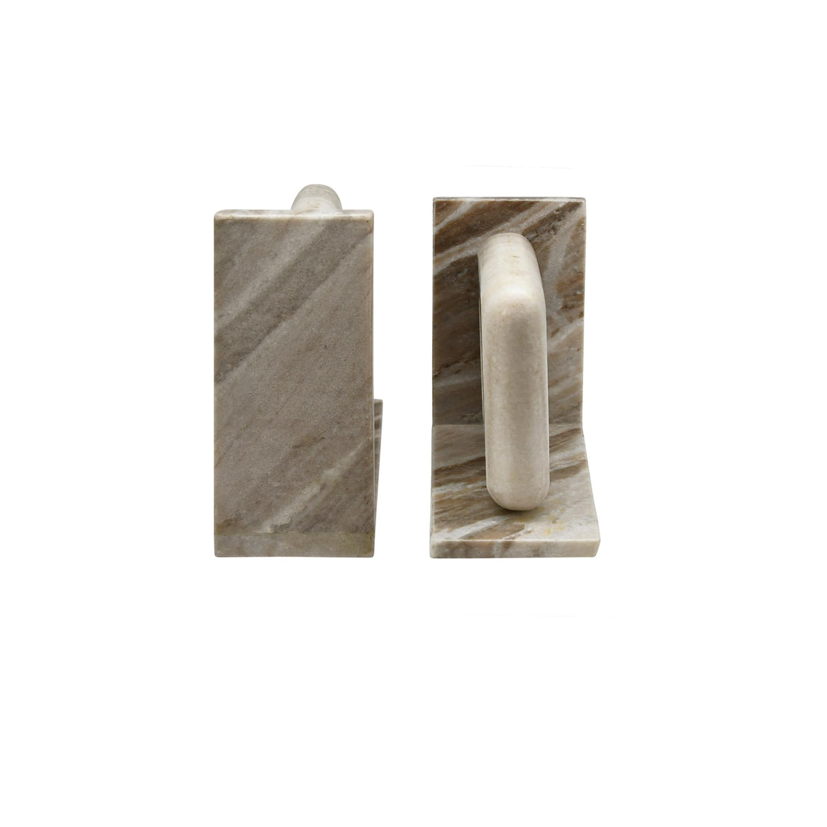 Worlds Away Beige Marble Bookend With Circle Cutout