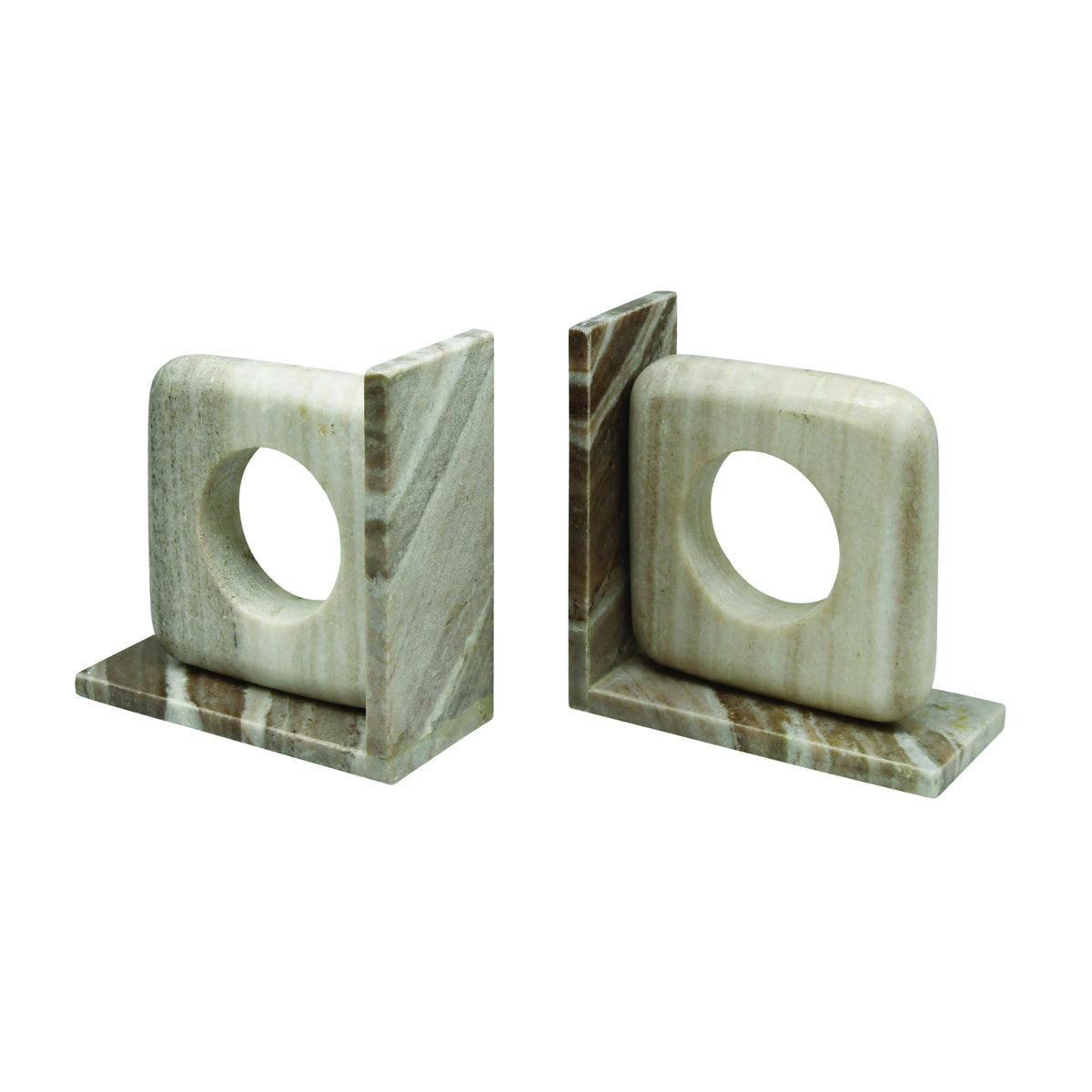Worlds Away Beige Marble Bookend With Circle Cutout