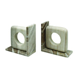 Worlds Away Beige Marble Bookend With Circle Cutout
