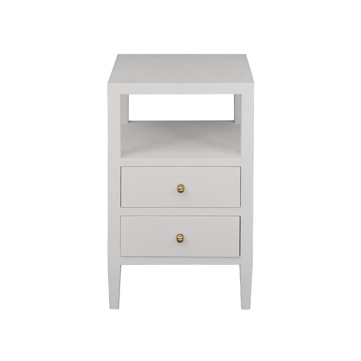 Worlds Away Two Drawer Side Table In Coated White Linen