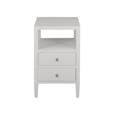 Worlds Away Two Drawer Side Table In Coated White Linen