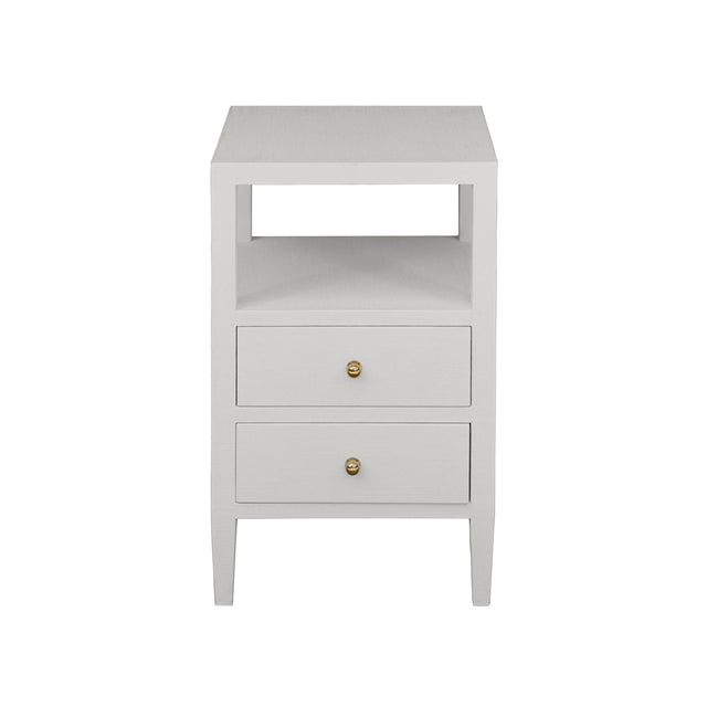 Worlds Away Two Drawer Side Table In Coated White Linen