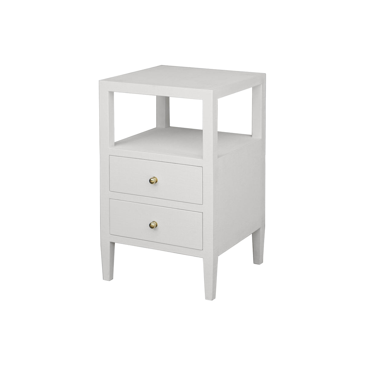 Worlds Away Two Drawer Side Table In Coated White Linen
