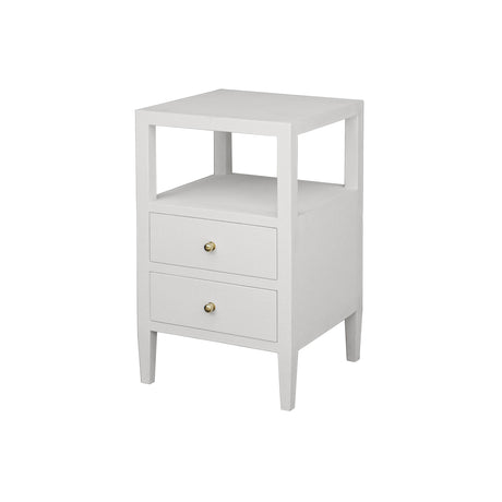 Worlds Away Two Drawer Side Table In Coated White Linen
