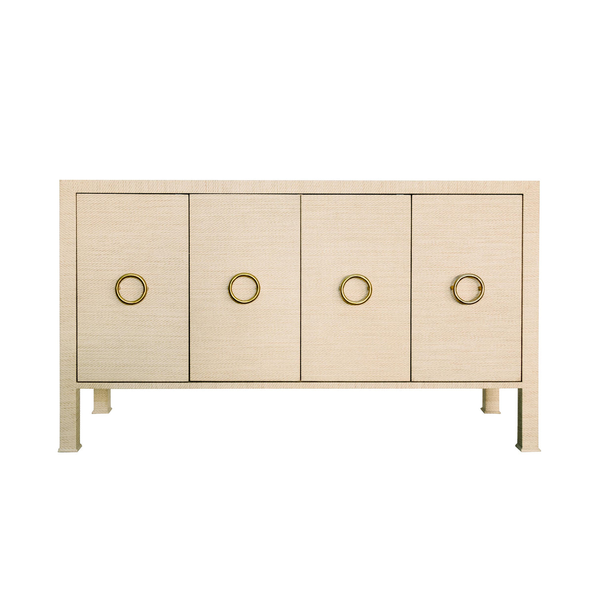 Worlds Away Four Door Buffet With Antique Brass Circle Hardware In Natural Grasscloth