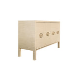 Worlds Away Four Door Buffet With Antique Brass Circle Hardware In Natural Grasscloth