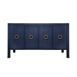 Worlds Away Four Door Buffet With Antique Brass Circle Hardware In Textured Navy Linen