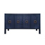 Worlds Away Four Door Buffet With Antique Brass Circle Hardware In Textured Navy Linen