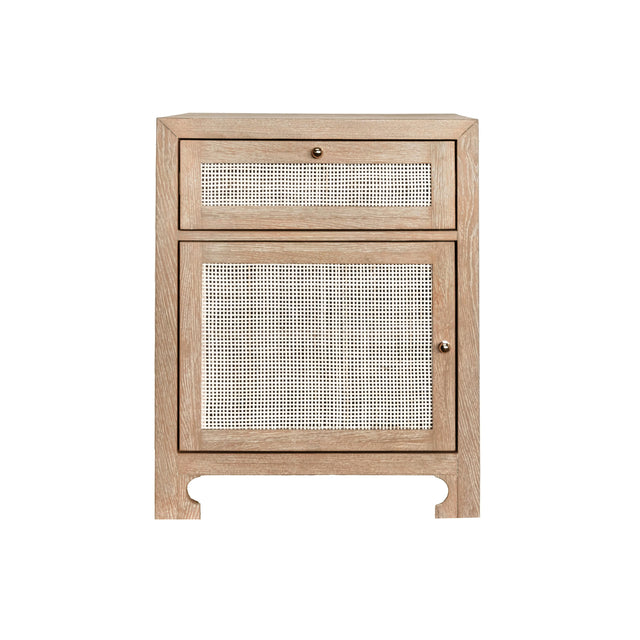 Worlds Away One Door Cabinet With Cane Door Front In Cerused Oak