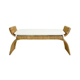 Worlds Away Arched Bench In Woven Water Hyacinth With Performance Ivory Linen Cushion