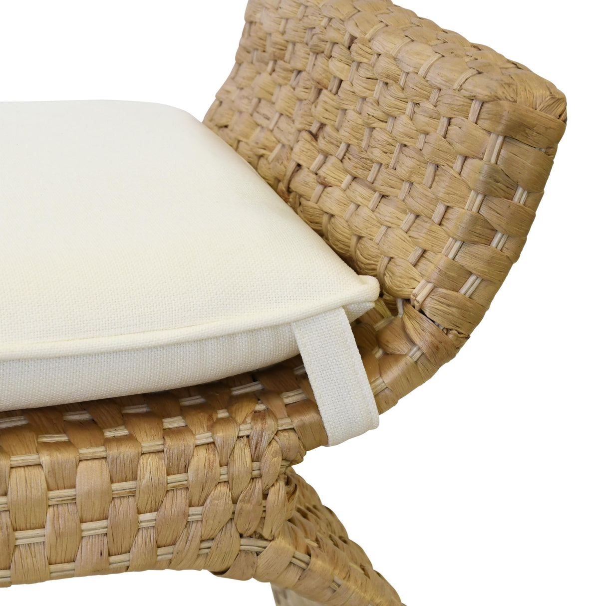Worlds Away Arched Bench In Woven Water Hyacinth With Performance Ivory Linen Cushion