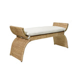 Worlds Away Arched Bench In Woven Water Hyacinth With Performance Ivory Linen Cushion