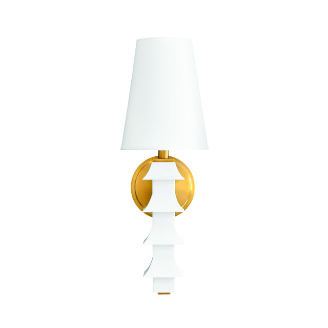 Worlds Away Handpainted Tole Pagoda Sconce In White