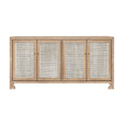 Worlds Away Four Door Cane Cabinet With Brass Hardware In Cerused Oak