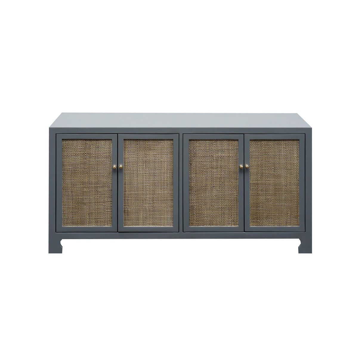 Worlds Away Cane Cabinet W. Brass Hardware In Grey Lacquer