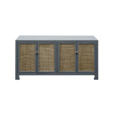 Worlds Away Cane Cabinet W. Brass Hardware In Grey Lacquer