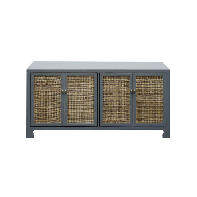 Worlds Away Cane Cabinet W. Brass Hardware In Grey Lacquer
