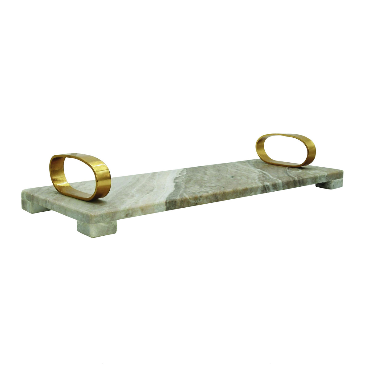 Worlds Away Beige Marble Tray With Brass Oval Shaped Handle