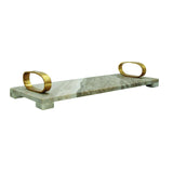 Worlds Away Beige Marble Tray With Brass Oval Shaped Handle