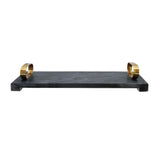 Worlds Away Black Marble Tray With Brass Oval Shaped Handle