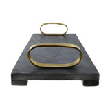 Worlds Away Black Marble Tray With Brass Oval Shaped Handle
