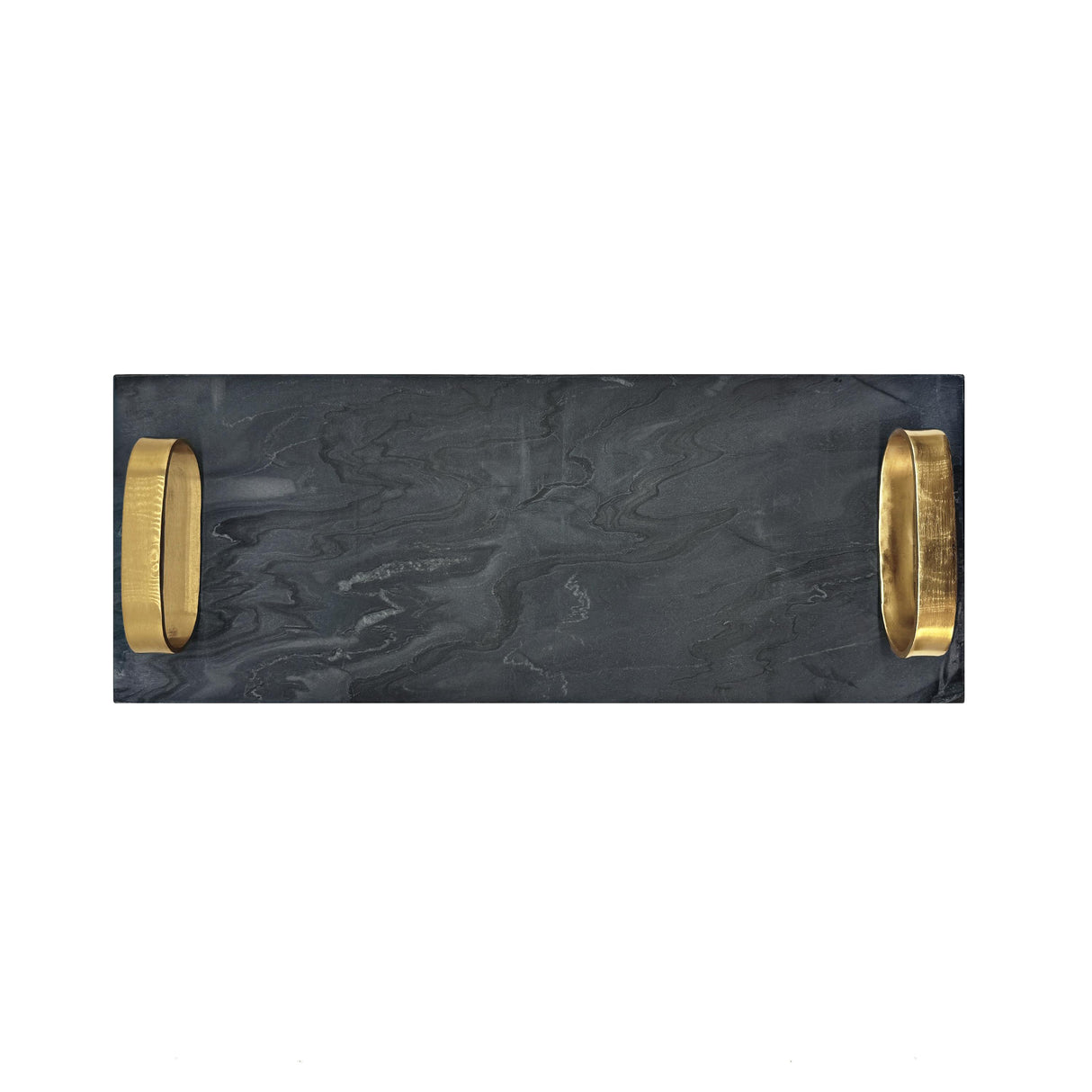 Worlds Away Black Marble Tray With Brass Oval Shaped Handle