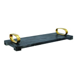 Worlds Away Black Marble Tray With Brass Oval Shaped Handle
