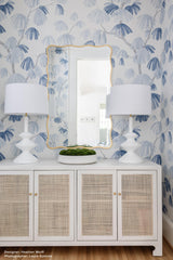 Worlds Away Cane Cabinet W. Brass Hardware In White Lacquer