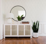 Worlds Away Cane Cabinet W. Brass Hardware In White Lacquer