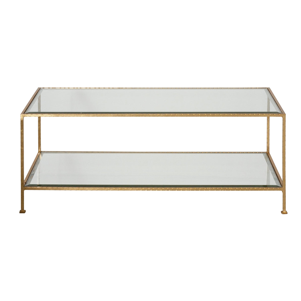 Worlds Away Gold Leaf Rectangular Coffee Table W Beveled Glass