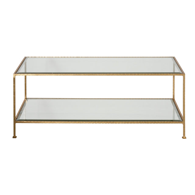 Worlds Away Gold Leaf Rectangular Coffee Table W Beveled Glass