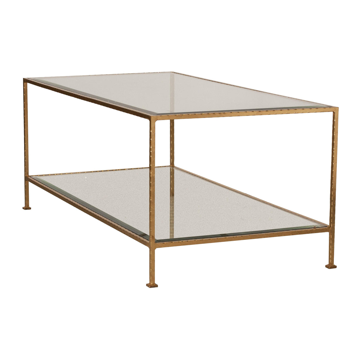Worlds Away Gold Leaf Rectangular Coffee Table W Beveled Glass