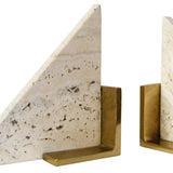 Worlds Away Triangle Shaped Travertine Marble Bookend With Brass Base