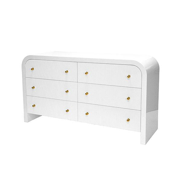 Worlds Away Waterfall Edge Chest With Fluted Drawer Front In White Lacquer