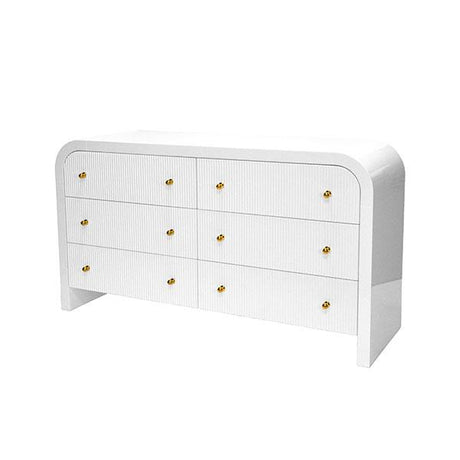 Worlds Away Waterfall Edge Chest With Fluted Drawer Front In White Lacquer